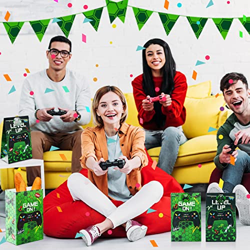 Geosar 30 Pack Video Game Party Favor Paper Bags Game on Goodie Candy Gift Bags with 30 Stickers Level up Reusable Goodie Treat Snacks Supplies for Boys Kids Gaming Birthday Party(Green) - color: Green