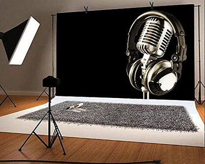 5x3ft Headphones Backdrop Headset Photography Background for Birthday Party Decor Banner Photo Booth Studio Props BJAY10 - size: 5x3FT