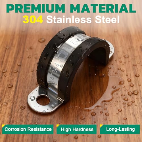OURU 12pcs 1-1/4 Inch Pipe Clamp 304 Stainless Steel, Heavy Duty Rubber Cushioned Insulated Pipe Strap, U Bracket Clamp Conduit Clamp for Automotive, Wire & Tube - size: 1-1/4"