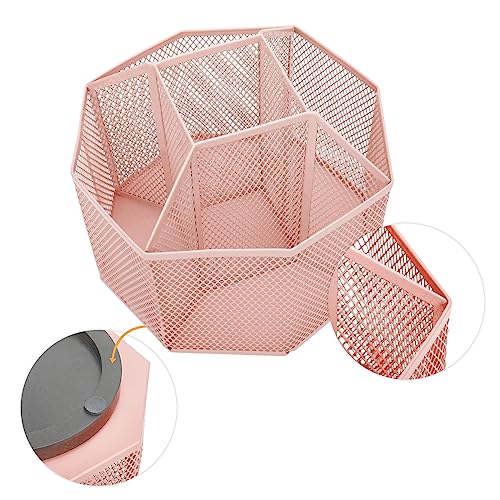 Annova Mesh Desk Organizer Rotate with 5 Compartments Spinning Tidy Candy/Pen Holder Office, Art Supply, Storage, Classroom, Home (Light Pink) - color: Light Pink