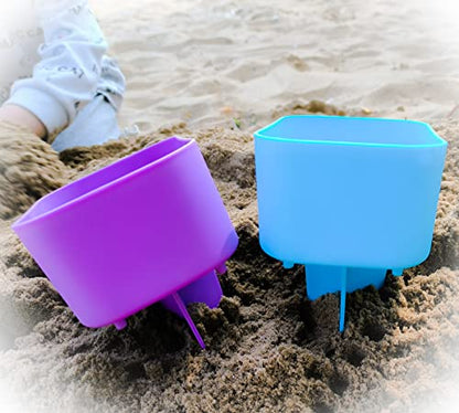 Beach Cup Holder with Pocket Beach Sand Coasters Drink Cup Holders for Travel Multicolor 2 Pack Color Blue/Purple - color: Purple/Blue
