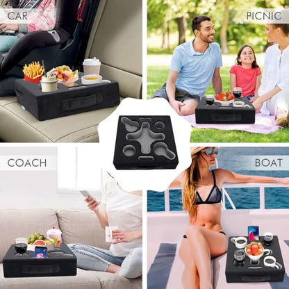 Couch Cup Holder Pillow-Sofa Cup Holder Tray Caddy Cupholder for Bed, Rv, Tv, Car, Man Cave, Backseat for Remote, Drinks, Snacks (Square-Black) - color: Black