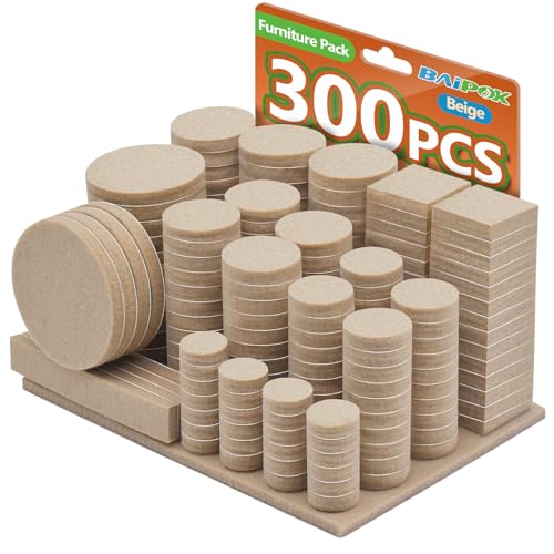 Furniture Pads 300 Pack Premium Furniture Felt Pads (Beige), Huge Quantity Self Adhesive Anti Scratch Floor Protector for Furniture Legs Hardwood with 60 Cabinet Door Bumpers - size: Beige