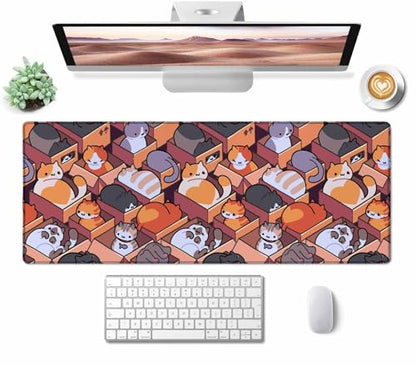 Gaming Mouse Pad, XXL Extended Computer Keyboard Long Mouse Mat, Large Desk Pad for Office Laptop, Non-Slip Rubber Base with Stitched Edge Mousepad, 31.5X11.8 inch Cute Cartoon Cat - color: Cute Cartoon Cat, size: 31.5L x 11.8W inches