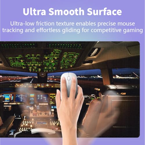 Large Gaming Mouse Pad (31.5" x 15.8") - Airplane Cockpit, Aircraft Flight Deck Design for Boeing 777 Enthusiast XXL Office Accessories, Premium Stitched Anti-Slip Office Desk Mat - color: Modern Aviation