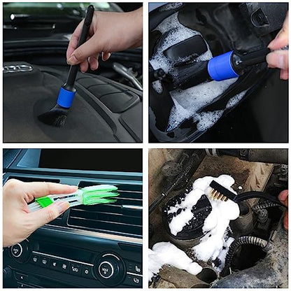 HMPLL 10pcs Detailing Brush Set, Multi-Purpose Car Detailing Brushes for Cleaning Car Interior, Exterior, Engine, Leather, Including 5 car Cleaning Brush, 3 Wire Brush, 2 Air Vent Brush,Blue - color: blue