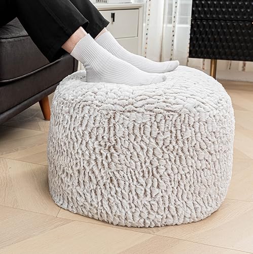 Asuprui Pouf Ottoman Unstuffed Ottoman Foot Rest No Filler Soft Fur Foot Stool 20x20x12 Inches Fuzzy Chair Floor Pouf Chair with Storage for Living Room Bedroom Snow Coffee - color: Snow Coffee