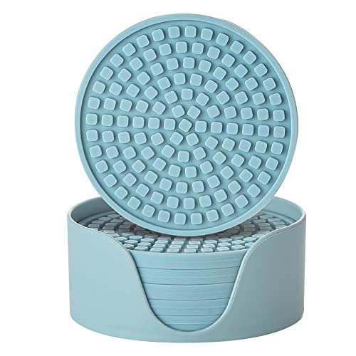 Colinda Silicone Drink Coasters with Holder, Set of 6, Outdoor Cup Mat for Hot or Cold Drinks, Thickened, Non-Slip,Non-Stick, Turquoise - color: Turquoise