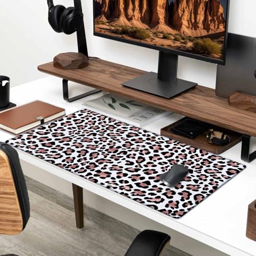 Gaming Mouse Pad, Large Mouse Pads for Women, Non-Slip Rubber Base Mousepad, Keyboard Mouse Mat, Desk Pad with Stitched Edges, 31.5x15.7inch Leopard Skin Rose Gold Pattern - color: Leopard Skin Rose Gold Pattern, size: 31.5L x 15.7W inches