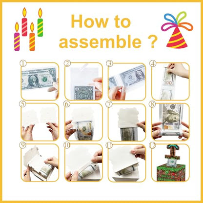 Surprise Money Box Gift Pull for Game Lover- Pixel Game Happy Birthday Money Box for Cash Gift Set Included Happy Birthday Card and 35 Pcs Transparent Bags, Fun Birthday Gift for Women Men - color: Pixel Game 001