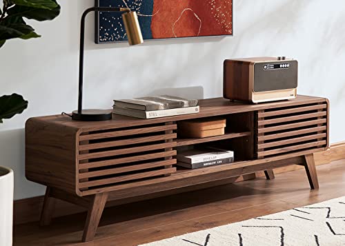 mopio Ensley TV Stand, Mid Century Modern for 55/60/65 inch TV, Farmhouse TV Stand, Entertainment Center with Storage, TV and Media Console for Living Room (Walnut, 59 inch Low) - color: Walnut, size: 59 inch Low