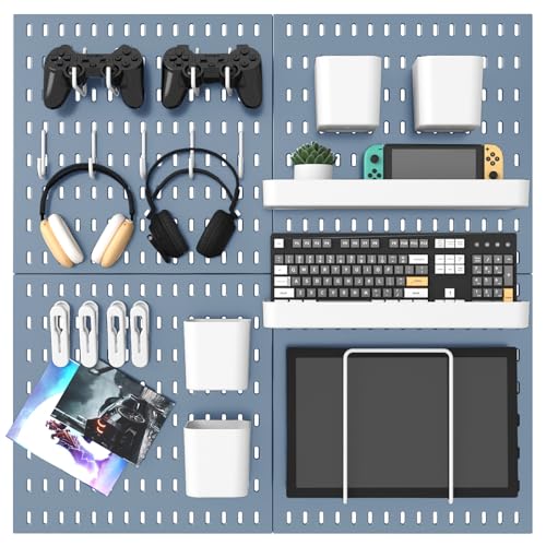 MULSAME Pegboard Combination Kit, 25.2" x 25.2" Wall Mounted Storage Set with 4 Pegboards & 20 Accessories Hanging, Peg Boards Organizer - color: Blue, size: 25.2" * 25.2"