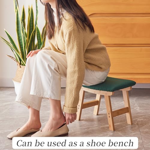 Kitsanery Foot Stool,Ottoman,Bamboo Small Sofa Foot Rest Under Desk,Extra Seating for Living Room, Bedroom and Kitchen (Natural Stool Legs - Green Surface) - color: Natural Stool Legs - Green Surface