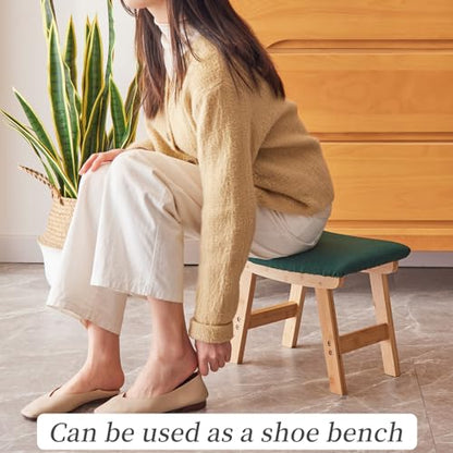 Kitsanery Foot Stool,Ottoman,Bamboo Small Sofa Foot Rest Under Desk,Extra Seating for Living Room, Bedroom and Kitchen (Natural Stool Legs - Green Surface) - color: Natural Stool Legs - Green Surface