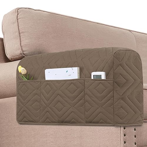 H.VERSAILTEX Armrest Covers for Sofa Water Resistant Couch Arm Covers Remote Control Holder Sofa Armrest Organizer for Magazine, Tablet, Phone, iPad(Set of 2, Taupe/Beige) - color: Double Diamond-taupe/Beige