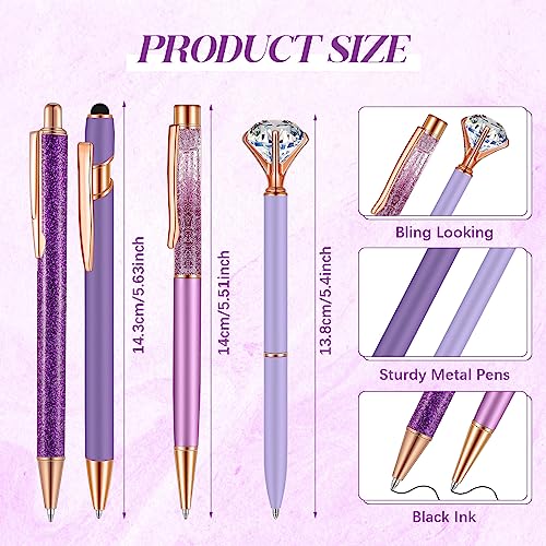 Sabary 8 Pcs Purple Pens with Pen Holder for Desk Glitter Crystal Diamond Cute Ballpoint Fancy Pencil Holder Bling Desk Organizer for Women Girls School Office Supplies Wedding Graduation Gifts - color: Purple