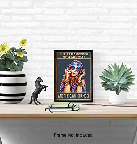 She Remembered Who She Was And The Game Changed - Hippie Boho Motivational Poster - Bohemian Inspirational Positive Quotes Wall Art Decor - Encouragement Gifts for Women - Girls Teens Bedroom Decor