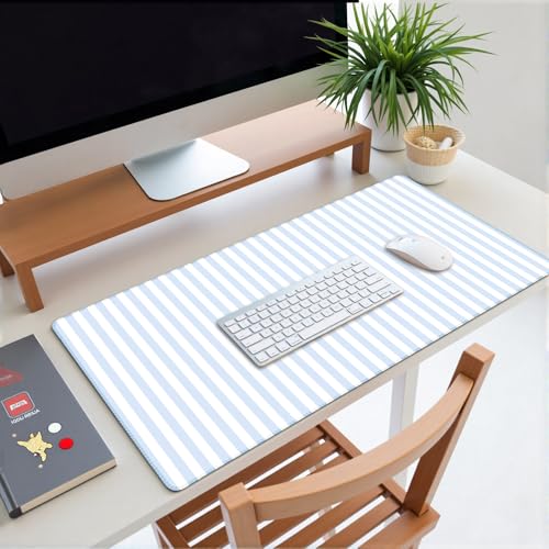 Blue Striped Desk Mat Cute Pastel XXL Large Gaming Mouse Pad Desk Pad Kawaii Aesthetic Home Office Decor Cozy Keyboard Laptop Computer Mat - color: A1- Blue