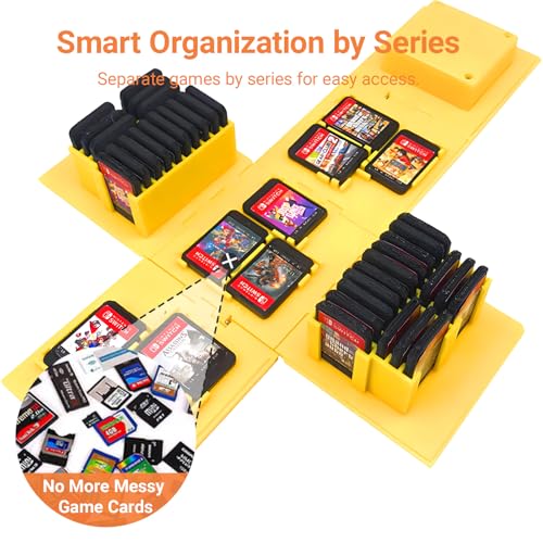 QUBAMG Switch 2 Game Case Compatible with Nintendo Switch 2 & Switch & Oled & Lite Cartridges, 41 Slots Foldable Switch Game Holder Portable Cute Game Card Storage Box Cube, Retro Gift Yellow - color: Yellow Smile