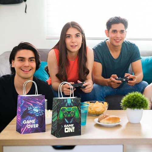 Lesnala 16Pcs Video game party favor bags with handle 2 styles Video game candy treat goodie bags for Kids Gamer Themed Birthday Party Decorations Supplies