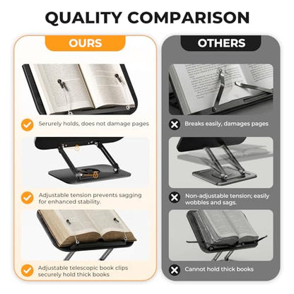 SupeDesk Book Stand for Reading, Adjustable Book Holder with 360° Rotating Bases, Foldable Designs, and Elastic Clips, Multifunctional Display Stand for Recipe, Cookbooks, Magazines, Tablets, Laptops - color: Black Wood