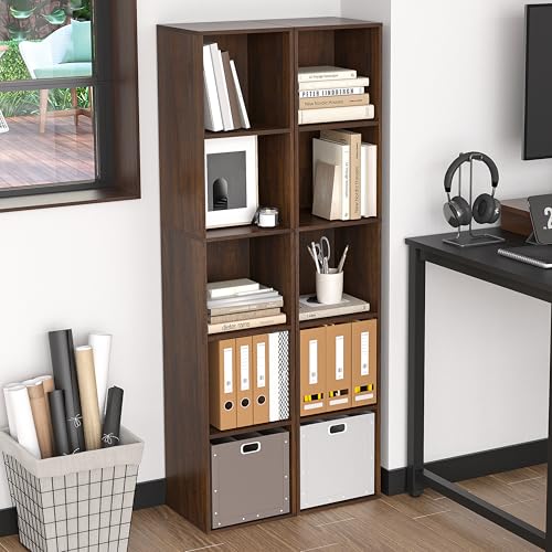5 Cube Storage Organizer, Narrow Open Shelf Bookcase, Freestanding 5 Tier Low Display Bookshelf for Home Office, Living Room, Bedroom, Dark Brown & Black Walnut - color: Dark Brown,black Walnut, size: 5-Cube