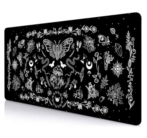 Goth Desk Mat, Black Occult Large Gaming Mouse Pad, Halloween Witchy Celestial Mushroom XXL Mousepad, Office Desk Decor Accessories Gifts - color: Black Occult Goth