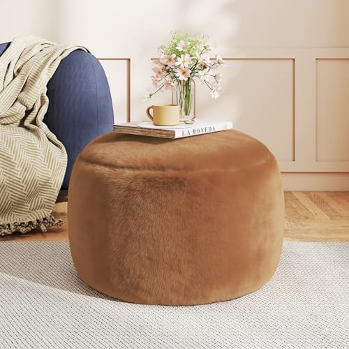 Gericco Round Stuffed Pouf Ottoman for Foot Rest, A Round Modern Foam Filled Poufs, Floor Chair for Living Room, Nursery, Dorm, A Soft Modern Foot Stool Perfect to Rest Your Feet (Orange, 20Inch) - color: Orange, size: 20.1"D x 20.1"W x 15"H