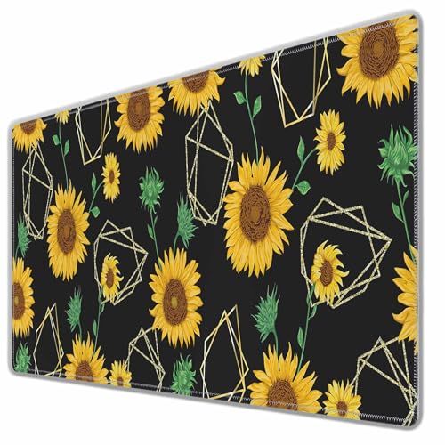Sunflowers Yellow Mouse Pad Sunflower Gold Geometric Green Leaf Keyboard Mat Large Gaming Mousepad for Desk,Office,Bed 35.4"X15.7" - color: sunflowers yellow