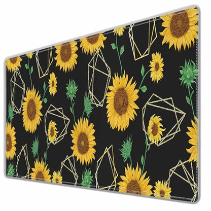 Sunflowers Yellow Mouse Pad Sunflower Gold Geometric Green Leaf Keyboard Mat Large Gaming Mousepad for Desk,Office,Bed 35.4"X15.7" - color: sunflowers yellow