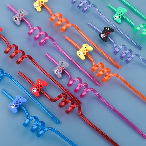 24Pcs Video Game Party Favors Straws Gamer Birthday Gift Drinking Straws Reuseable Game Straws for Teen Game on Birthday Party Goodie Bag Filler Stuffers