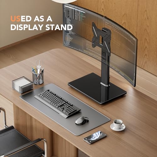 Universal Swivel TV/Table Top TV Stand for 19 to 43 inch TVs with 90 Degree Swivel, 4 Level Height Adjustable, Heavy Duty Tempered Glass Base, Holds up to 99LBS HT02B-001 - size: 13 x 9 x 19.5 inches (For 19"-43" TVs)