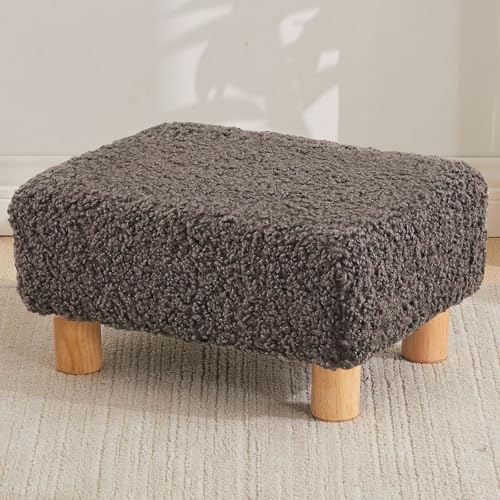 Small Foot Stool Ottoman, Sherpa Footstool Ottoman Foot Rest for Couch, Rectangle Footstools and Ottomans Small for Living Room, Entryway and Bedroom (Brown) - color: Brown (Sherpa)