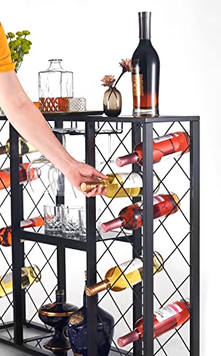 Mango Steam Wine Rack Console with Glass Table Top (34 Bottle, Black) - color: Black, size: 34 Bottle