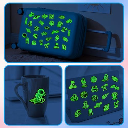 50 Pcs Glow in The Dark Neon Space Water Bottle Stickers | Cartoon Astronaut Planet, Laptop Decals, Waterproof Vinyl, Phone Case Luggage Scrapbook Guitar DIY Decor - color: Luminescent-475kscp