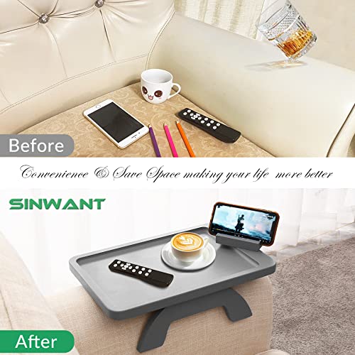 SINWANT Couch Armrest Table,Bamboo Couch Arm Tray with 360° Rotating Phone Holder,Anti Slip Foldable Sofa Arm Tray for Eating Drinking Snacks Remote on Armrest 15.35"x9.85" - color: Gray