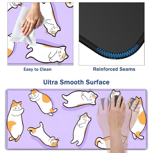 Large Mouse Pad + Keyboard Wrist Rest Set, Extended Gaming Mousepad (31.5X11.8 inch) with Non-Slip Rubber, Ergonomics Memory Foam Mouse Wrist Rest Support, Cute Cats Pattern Purple XXL Desk Pad - color: Yu-Mouse Pad-3-B42
