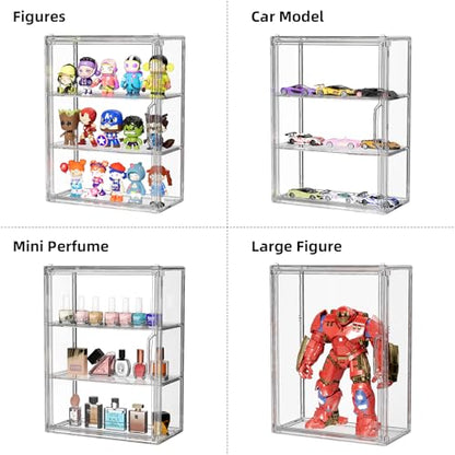 Clear 3 Tiers Acrylic Display Case for Figures Collectibles 1 Pack Wall Mounted Hobby Figurine Display Case with Shelves, Display Shelf Storage Box for Action Figures, Car Model - size: XL-1 Pack