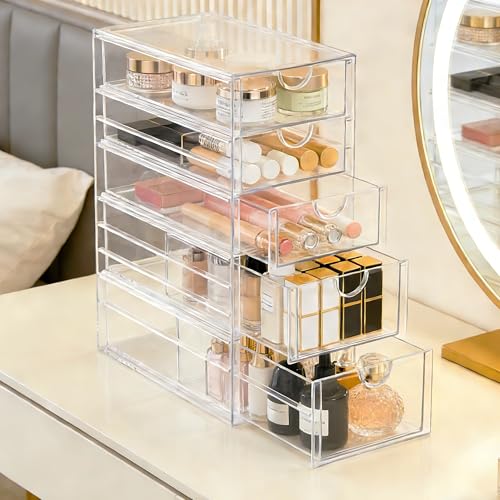 Prsildan Hair Accessories Organizer Acrylic Drawer with 5 Small Drawers | Clear, For Bathroom Vanity Office Desk, Jewelry Makeup Storage - style: 5 Drawers