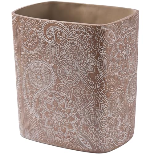Polytree Boho Flowers Bathroom Trash Can 1.8 Gallon(7 Liter) Small Kitchen Garbage Can,Living Room Bedroom Trash Can, Decor Wastebasket for Home Office,Retro Brown - color: Retro Boho