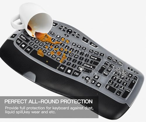 CaseBuy Keyboard Cover with Large Letters Compatible with Logitech K350 MK550 MK570 Wireless Wave Ergonomic Keyboard Protector with Oversized Print Letters -Black - color: Black Large Letters