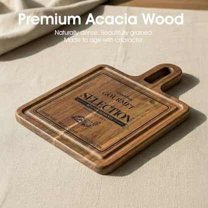 Mini Charcuterie Board Set with Handle, 2-Piece Small Acacia Wood Serving Tray & Wooden Cutting Board for Cheese, Fruit, Appetizers & Entertaining Gift - size: 10 inch