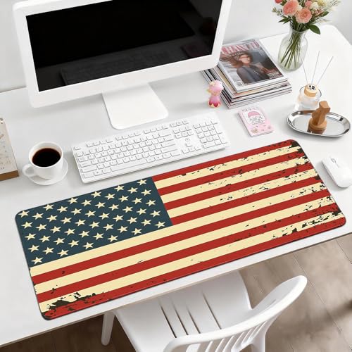 Gaming Desk Mat with Silky Smooth Surface & Exquisite Patterns,31.5x11.8 Inches Large-Sized Mouse Pad, Perfect for Extended Gaming,Work,and Home Office Decor (American Flag 2) - color: American Flag 2