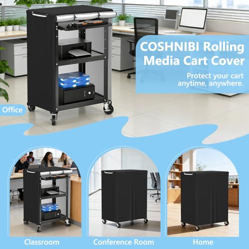 COSHNIBI AV Cart Cover, Heavy Duty Waterproof Rolling Media Cart Cover for Multi-Functional Media Carts/Metal Computer Presentation Stand with Wheels,29" L x 19" W x 40" H,Black - size: 29"L x 19"W x 40"H