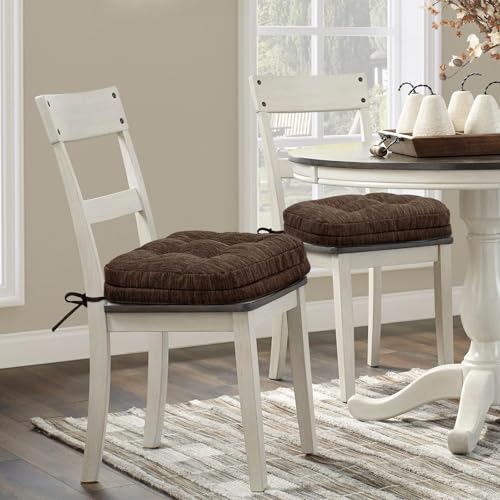 Shinnwa Dining Chair Cushions Set of 2, Dual-Layer Memory Foam Kitchen Chair Cushions, Patented Design Seat Pads with Ties, 16.5 x 16.5 x 3.5in, 2 Pack, Dark Brown - color: Dark Brown, size: 2 Count (Pack of 1)