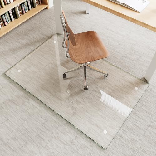 Tempered Glass Chair Mat for Carpet & Hard Floor, 30"x48" Office Chair Mat - Heavy Duty & Scratch Resistant, Non-Slip Pads, Rounded Corners & Polished Edges - color: Transparent, size: 30"x48"