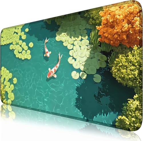 Japanese Koi Fish Desk Mat Pad XXL Large Lofi Serene Pond Playmat Gaming Mouse Pad Desktop Mat for Office,Computer,Keyboard,Laptop and Home 31.5 X 15.7inch - color: A7- Koi Fish