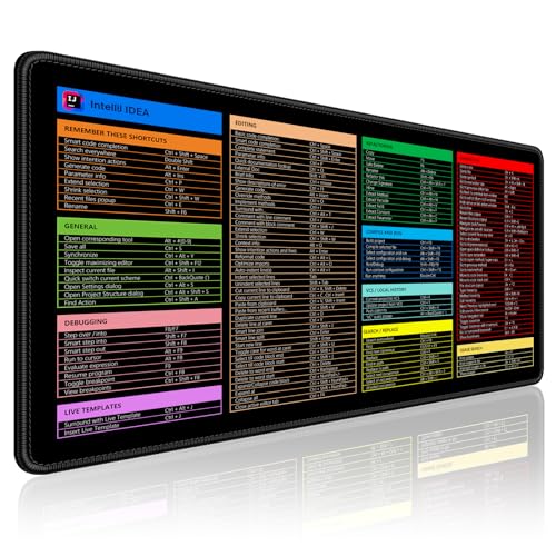IDEA Cheat Sheet Desk Pad, Extended Large Gaming Mouse Pad, Big XXL Computer Keyboard Shortcuts Keys Mat for Desktop, Non-Slip Office PC Desk Mats for Keyboard and Laptop, 31.5 x 15.7in, Black