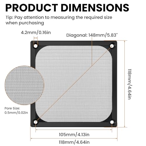 4 Pcs Computer Fan Filter Grills, 120mm Aluminum Frame Stainless Steel Mesh Dustproof Cover for Computer Case, Black