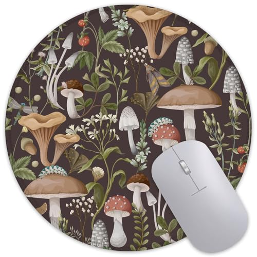 Autumn Mushrooms Berries Mouse Pad Round Mouse Mat, Non-Slip Rubber Base Mousepad with Stitched Edge for Wireless Computer Laptop Office Desk Accessories 8 x 8 Inches - color: Autumn Mushrooms Berries
